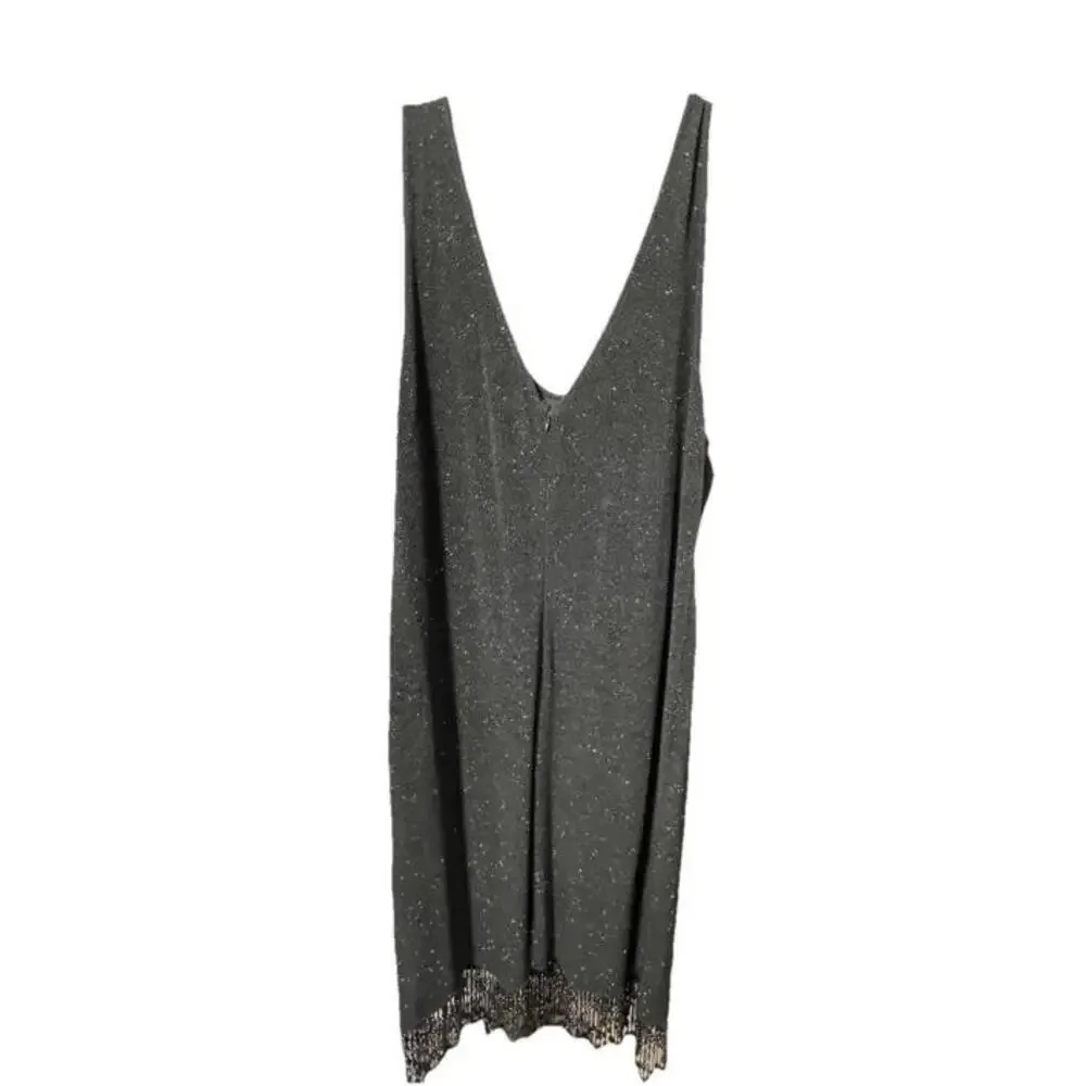 Jeffrey & Dara Evenings by Tom Barra Black Shimmery Dress Beaded Fringe Hem 22W - Picture 2 of 5